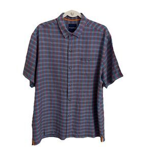 Tommy Bahama Camp Shirt Mens Large Red & Blue Check Silk Textured Button Up